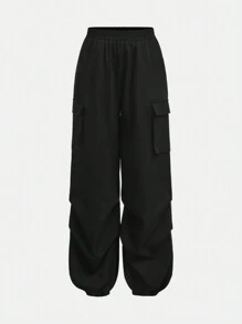 SHEIN Tween-Mädchen Lässiges 2-teiliges Set aus kurz geschnittenem T-Shirt mit Leopardenmuster, langen Ärmeln, Kordelzug und Cargohose
