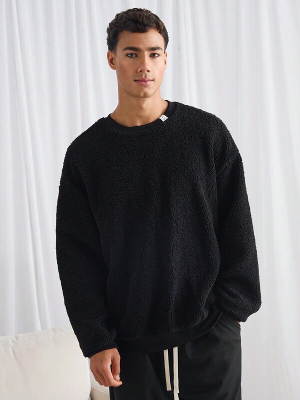 Manfinity VCAY Men's Loose Fitting Crew Neck Dropped Shoulder Casual Sweatshirt, For Fall Winter