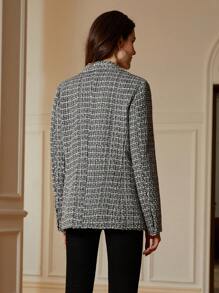 SHEIN Black Friday x Star Picks Aveloria Modichic Professional Work Blazer Jacket With Metallic Thread Detail, Waist Cinched - Black and White - View 2