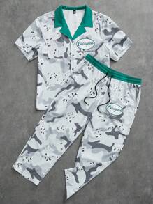 Manfinity EMRG Plus Size Men Casual Camouflage Print Short Sleeve Shirt And Pants 2pcs Set - Multicolor - View 1