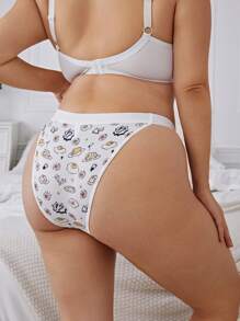 Gudetama X SHEIN 2 Stücke/Packung süße bedruckte bequeme Damen Große Größen Unterhosen, Pink & Weiß
