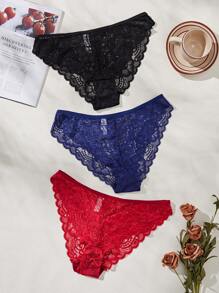 3pcs/Set Minimalist Romantic Lace Women's Panties Lingerie