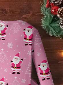 SHEIN Leap Crew Bộ đồ ngủ dài tay lót nhiệt tối giản giản dị cho bé gái, vừa vặn, thích hợp cho mùa hè, Giáng sinh - trắng - Xem 3