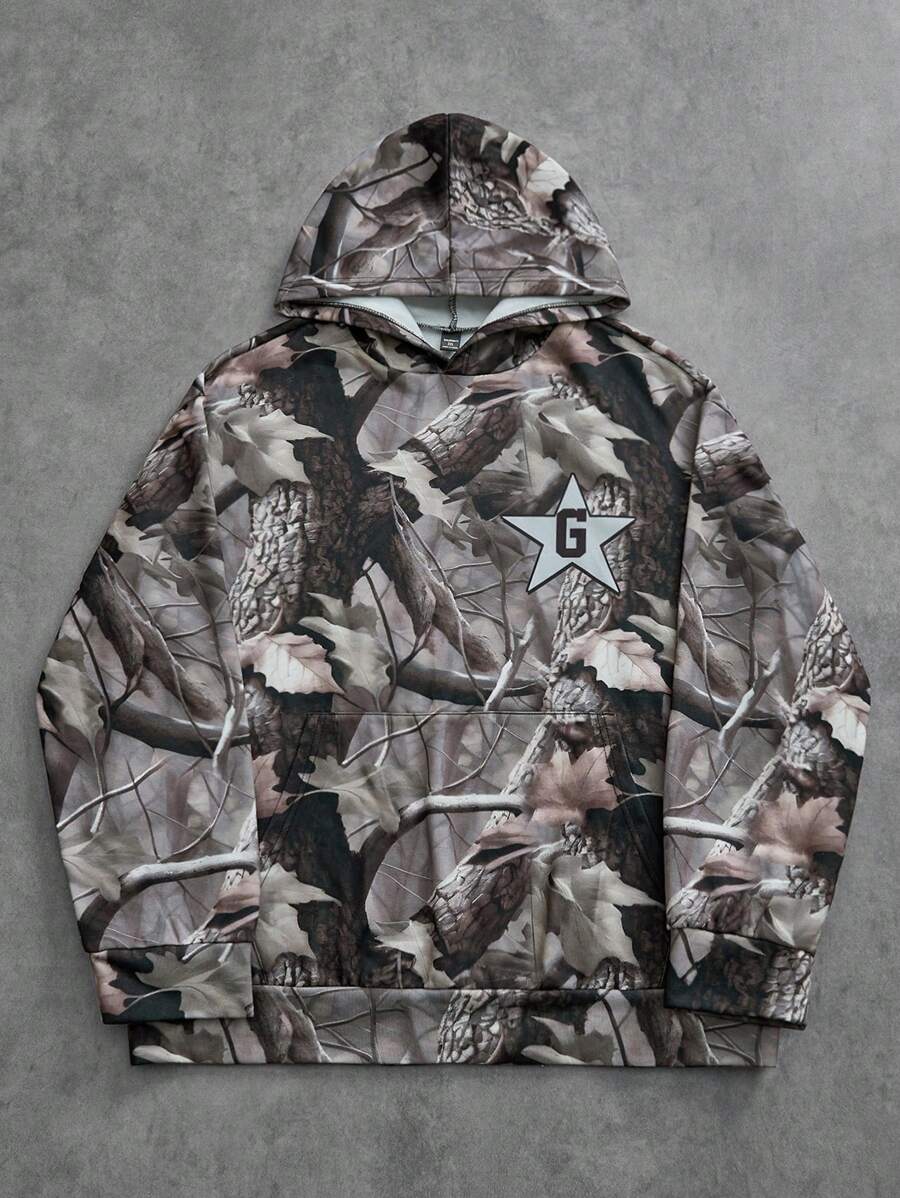 Manfinity EMRG 1pc Men's Plus Size Full Print Pocket Minimalist Hooded Sweatshirt, Casual Daily Wear - Multicolor - View 1