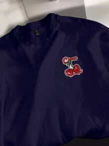 Muchica 樱桃字母刺绣休闲简约图案圆领长袖厚款女式运动衫，秋冬 - 藏蓝色 - 查看 7