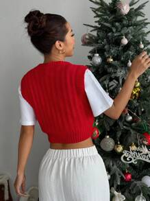 SHEIN Unity Christmas Gingerbread Man Graphic Pullover Vest For New Year Clothes - Red - View 2