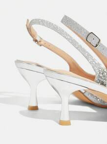 CUCCOO TILAWA Silver Women High Heel Bridal Shoes, Pointed Toe Full Rhinestone Slip-On Stilettos For Christmas - Silver - View 8