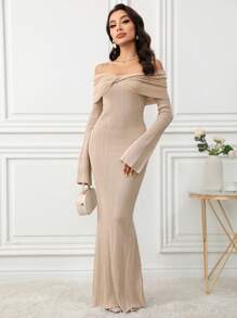 Modelyn Robe pull avec col épaules dénudées et ourlet en queue de poisson, élégante et décontractée, pour l'automne/l'hiver - Multicolore - Voir 5