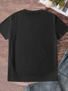 SHEIN LUNE 女式夏季猫圣诞树印花休闲 T 恤图案 T 恤女式上衣 - 黑色 - 查看 2