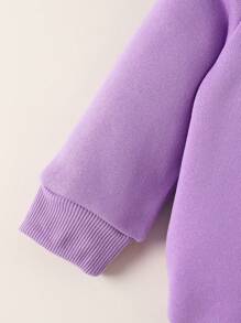 女婴 2 件套休闲字母印花运动衫和裤子套装，保暖内衬，秋冬 - 紫色 - 查看 8