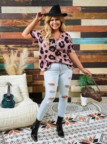 SHEIN Essnce Áo thun nữ ngắn tay cỡ lớn dáng rộng, thích hợp cho mùa hè - trắng - Xem 4