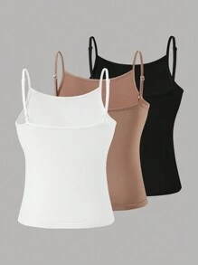 SHEIN 3pcs/Set Teen Girl Casual Camisole Knit Tops, Cami Top, Suitable For All Seasons