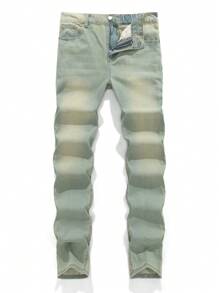 SHEIN Quần Jeans Xanh Cổ Điển Thường Ngày Cho Bé Trai Tuổi Teen Mặc Hàng Ngày Và Quần Áo Thu Cho Bé Trai Tuổi Teen - Màu xanh lam - Xem 1