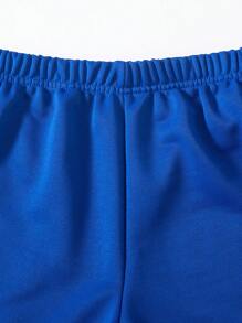 SHEIN 2pcs/Set Tween Boys Casual Letter Print Hoodie Sweatshirt & Pants Set, Autumn - Blue - View 8