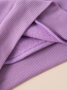 女婴 2 件套休闲字母印花运动衫和裤子套装，保暖内衬，秋冬 - 紫色 - 查看 4