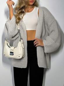 Zolique Damen Cardigan, Damen Top, graues Top, gestrickte langärmlige Cardigan, sexy, locker, figurbetonter Schnitt, für Treffen mit Freunden, Herbst- und Wintermode, Damenkleidung für alle Jahreszeiten - Grau - Übersicht 3