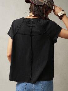 Bohemela 1 件女式纯色圆领休闲短袖 T 恤，适合度假穿着 - 黑色 - 查看 2