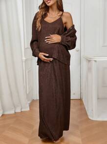 SHEIN 2pcs/Set Pregnant Women Solid Color Long Sleeve Loose Jacket And Sleeveless Casual Dress, Autumn, For Maternity