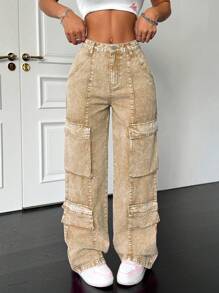 SHEIN PETITE 女式宽松阔腿牛仔裤、性感设计、女式工装裤、热粉色裤子、返校节裤子、宽松牛仔裤、宽松女式牛仔裤、低腰牛仔裤