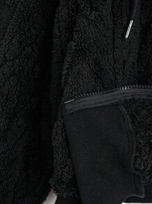 SHEIN LUNE 秋冬季加大码加厚双层抓绒连帽保暖外套 女款秋季几何图案双面连帽抓绒假日外套 - 黑色 - 查看 6