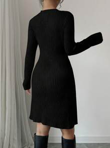 Selianne 修身罗纹针织毛衣裙，圆领 - 黑色 - 查看 2