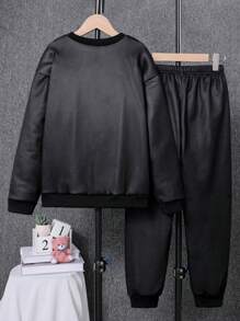 SHEIN Girls' Oversized Teddy Bear Graphic Sweatshirt & Pants Set