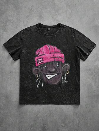 Manfinity Roughcore 大码男式圆领短袖图案印花休闲 T 恤