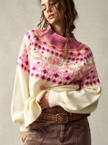 Bohemela Vacation Print Pattern Crew Neck Long Sleeve Women Sweater - White - View 4