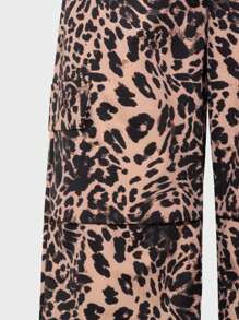 SHEIN Explorewe Pantalones de carga con estampado de leopardo para niña preadolescente, pantalones anchos de moda con ajuste holgado, adecuados para primavera, verano, otoño e invierno - Multicolor - Ver 4