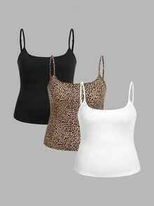 Comfortcana 3pcs/Set Plus Size Women Casual Tight Fitting Camisole Tops, Suitable For Summer - Multicolor - View 1