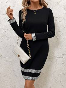 SHEIN Clasi Vestido mini casual con parches de lentejuelas para mujer, para el otoño