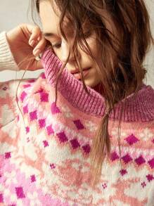 Bohemela Vacation Print Pattern Crew Neck Long Sleeve Women Sweater - White - View 6