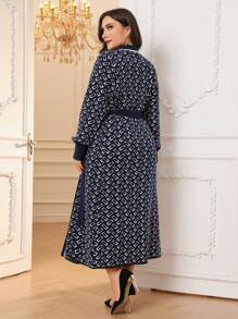 Modelyn Damen Große Größen Lässig Kleid mit geometrischem Muster und Bindung an der Seite, elegant für Herbst/Winter