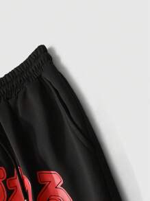 ROMWE MEN Street Life Men Casual Figure & Slogan Print Hoodie With Contrast Color Stitching Star Pattern Sweatpants Set, Autumn - Multicolor - View 8