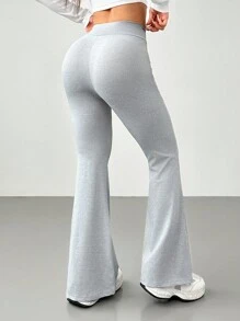SHEIN PETITE Pantaloni evazați pentru femei, ocazional, de culoare solidă