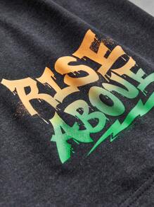 Manfinity Sport Corelite Boyfriend Style Men's Halloween Simple Letter Print Drawstring Sports Shorts, Casual Daily Wear Sweat Pants Black Shorts - Black - View 7