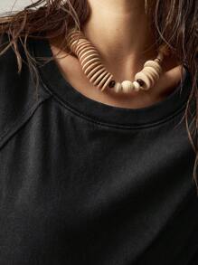 Bohemela 1 件女式纯色圆领休闲短袖 T 恤，适合度假穿着 - 黑色 - 查看 7