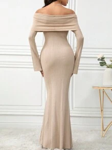 Modelyn Robe pull avec col épaules dénudées et ourlet en queue de poisson, élégante et décontractée, pour l'automne/l'hiver - Multicolore - Voir 2