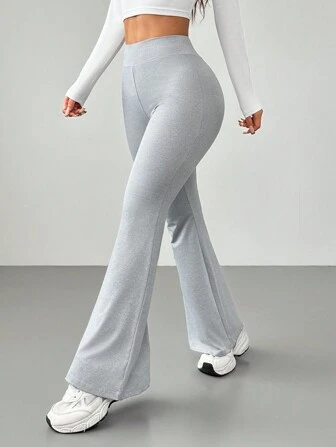 SHEIN PETITE Pantalon évasé ajusté de couleur unie décontracté pour femme