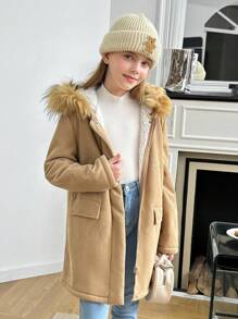 Tween-Mädchen Lockerer, lässiger, minimalistischer, bequemer, warmer Mantel mit Kapuze