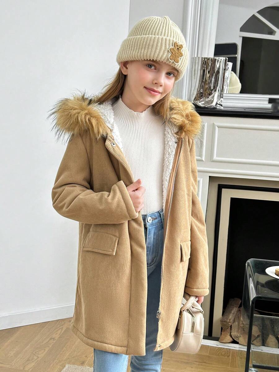 Tween-Mädchen Lockerer, lässiger, minimalistischer, bequemer, warmer Mantel mit Kapuze