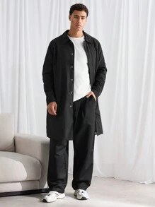 Manfinity VCAY Men's Loose Fit Quilted Long Casual Jacket, Suitable For Autumn & Winter - Black - View 1