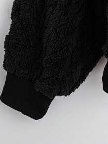 SHEIN LUNE 秋冬季加大码加厚双层抓绒连帽保暖外套 女款秋季几何图案双面连帽抓绒假日外套 - 黑色 - 查看 4
