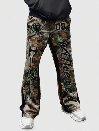 Street Life Herren Vintage Camouflage Patchwork Schlaghose mit Zweig- und Treibholz Muster