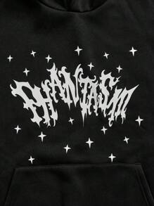 Manfinity Roughcore 2pcs/Set Pakaian Kasual Pria Ukuran Besar Lengan Panjang dengan Cetakan Huruf, Kaos Hoodie dan Celana, Pakaian Musim Gugur - Hitam dan Putih - View 6