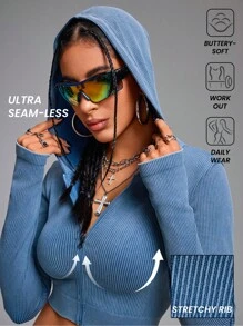 Innovista Innovista 无缝罗纹天蓝色前拉链连帽运动夹克，女式秋季运动上衣，防擦伤，速干，吸湿排汗，日常运动休闲服，跑步，骑行，HIIT 训练，运动服，舒适运动，有氧运动，自行车，CrossFit，网球，高尔夫比赛，桨板，户外运动，健康 TT，病毒式 IG，Reel Ready，FYP，INSTA，OOTD，蓝色，工作妈妈，健身，性能装备，影响者，时尚，百搭，日常穿着，耐用的优质上衣，适合更年期，重返校园，秋季健身系列，热销 Lulu 替代品，质量好，价格实惠，预算友好，健身服，体育训练，有氧运动，健身 - 霧霾藍 - 查看 4