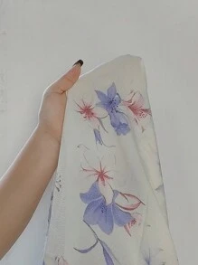 Bộ đồ ngủ dài tay có cổ viền bèo nhún in hoa dành cho nữ - Màu xanh lam - Xem 7