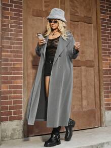 SHEIN EZwear Plus Size Vintage Casual Trench Coat Long