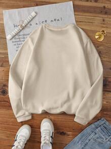 INAWLY 休闲蝙蝠和字母印花羊毛运动衫，秋冬，长袖上衣 - 杏色 - 查看 2