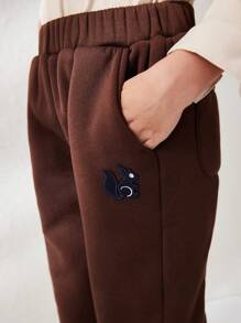 Blossori 年轻男孩松鼠刺绣口袋抽绳休闲运动裤 - 棕色 - 查看 8